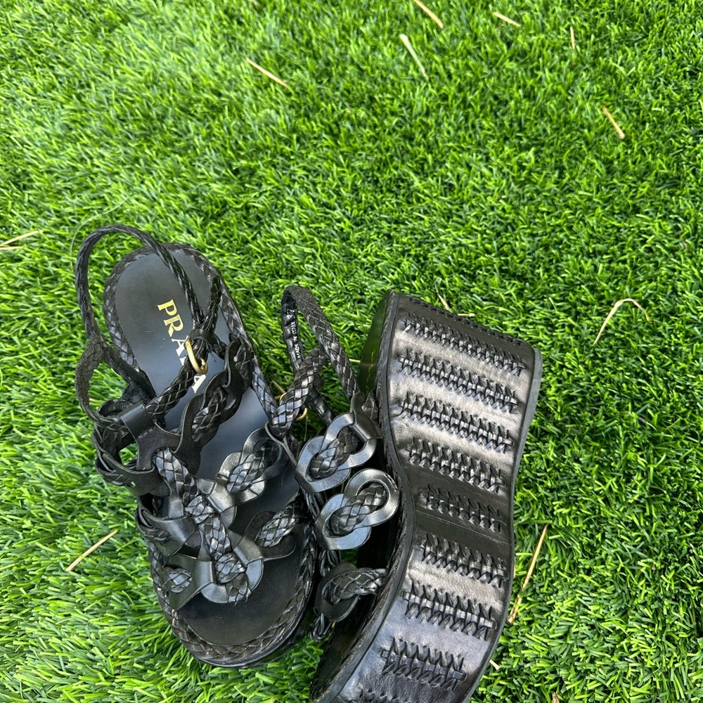 Prada Black Woven Women's Sandals